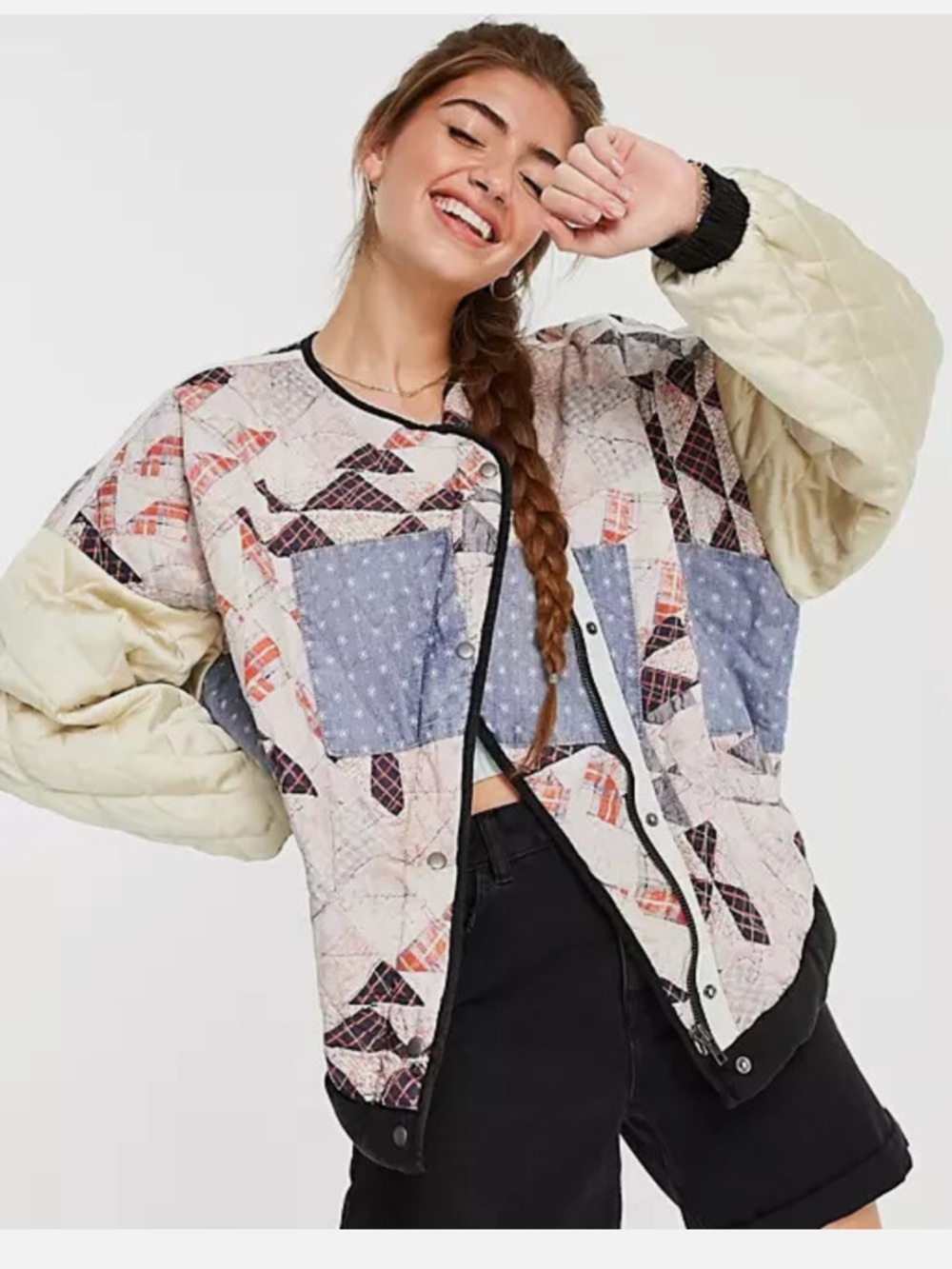 Free People Rudy Quilted Bomber Jacket Dolman Sleeve Patchwork Cottage Boho S